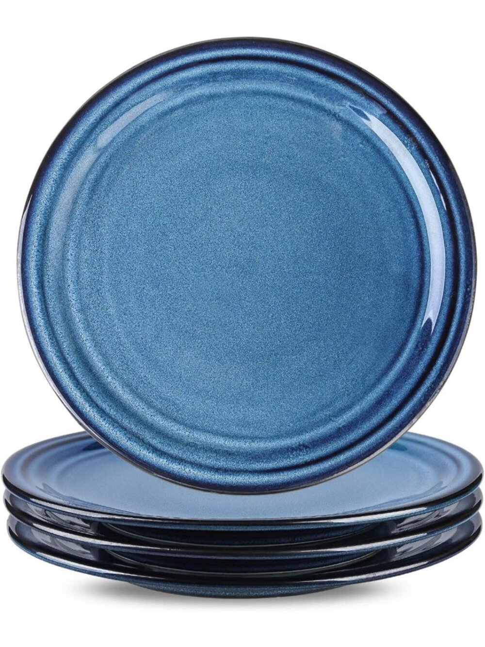 Set of 4 Large 10-Inch Ceramic Dinner Plates - Blue Porcelain Pasta & Salad Safe
